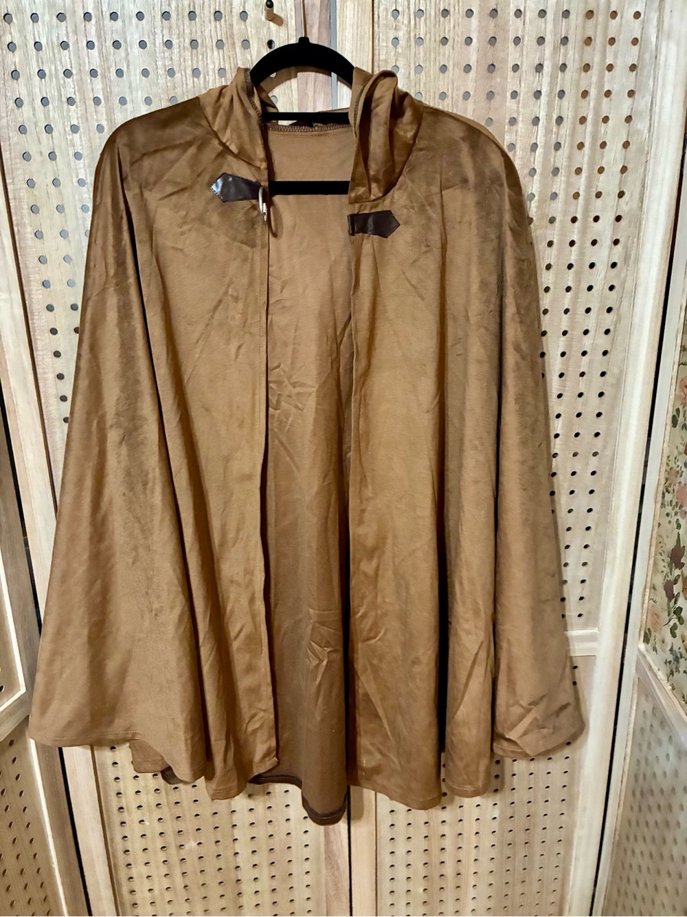 Women's Hooded Suede-Look Cape Coat in Brown
